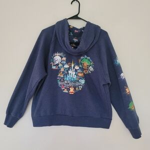 Disney Parks XL WDW Four Parks Icon Map Mickey Mouse Zip Up Hoodie Blue Unisex